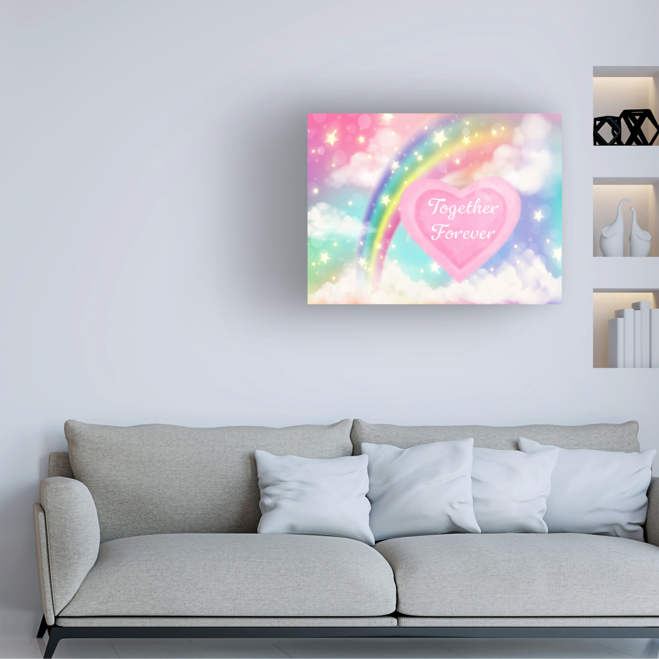 Canvas Wall Art - Jean Plout 'Together Forever Rainbow' Wall Art for Living Room, Bedroom, or Office Décor by Trademark Fine Art - 19 x 19 Inches