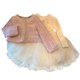 thumbnail image 2 of Conjuntos de blusas y camisas de cuello redondo y manga larga Suéter de punto para niños Cárdigan de flores Top de dos piezas y media falda Conjunto dulce y lindo Conjunto de poliéster para niños, 2 of 9