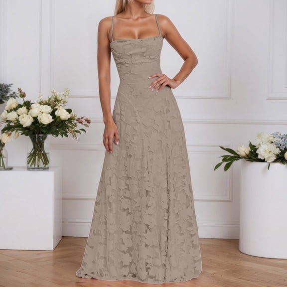 2026 New Long Floral Bridesmaid Dresses Cowl Neck Lace Prom Dress Maxi A Line Fomal Evening Gownf or Women, Mother of The Bride Dresses(Khaki,L)