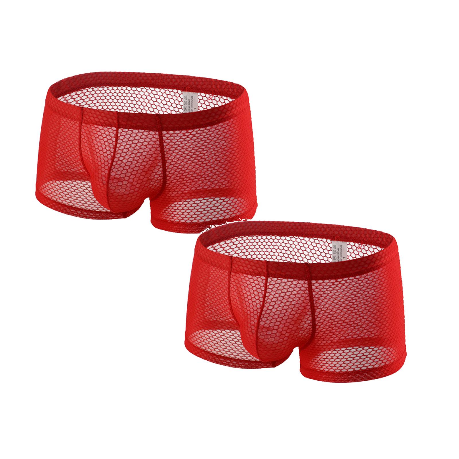Mens Boxer Briefs Underwear Mesh Breathable Underpants Panties 2PC