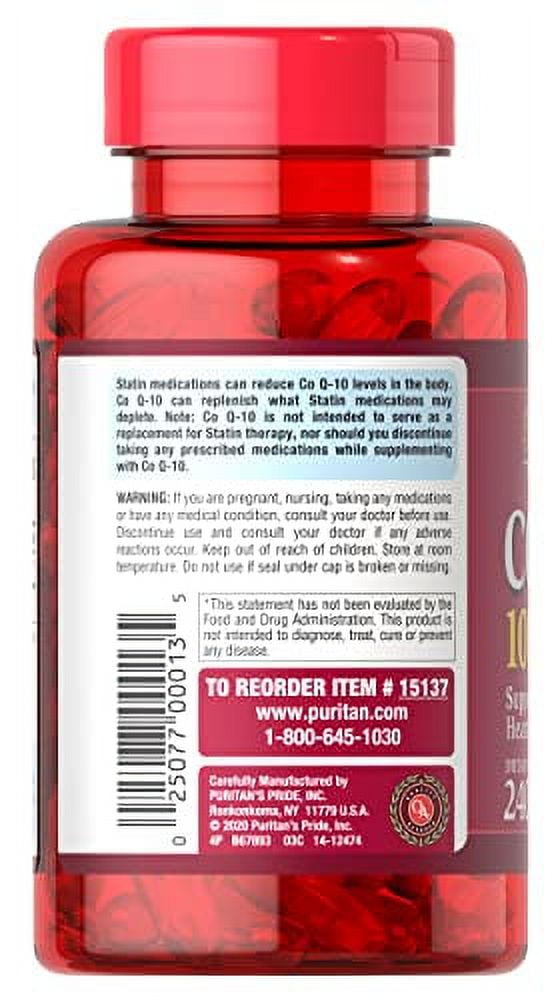 Puritans Pride CoQ10 100mg, Supports Heart Health, 240 Rapid Release Softgels