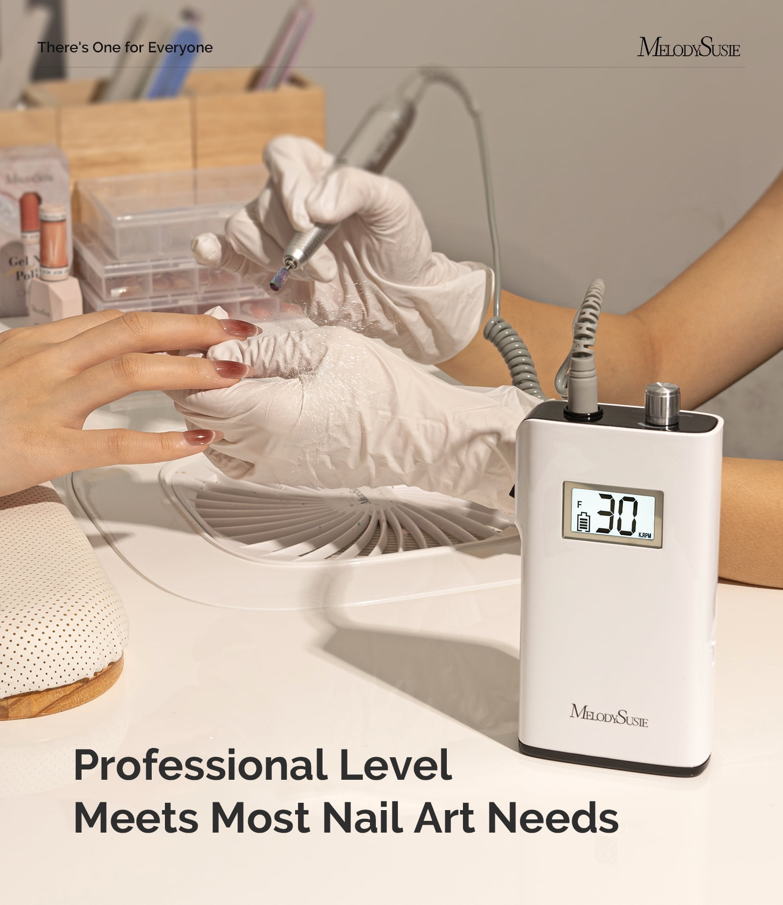 MelodySusie Professional Electric Nail Drill, 30000 RPM Portable Nail File with Bits for Acrylic Gel Polishing Manicure, SC320H-White