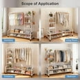 thumbnail image 5 of Clothes Rack with 4 Shelves, 3 In 1 Double Rods Metal Clothing Rack with Wheels & 4 Hooks, Portable Heavy Duty Garment Rack with Double Bottom Shelves, Freestanding Organizer for Bedroom, White, 5 of 13