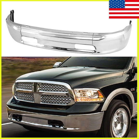 US Chrome Steel Front Bumper Face Bar W/o Fog Light Holes For Ram 1500 2013-2024