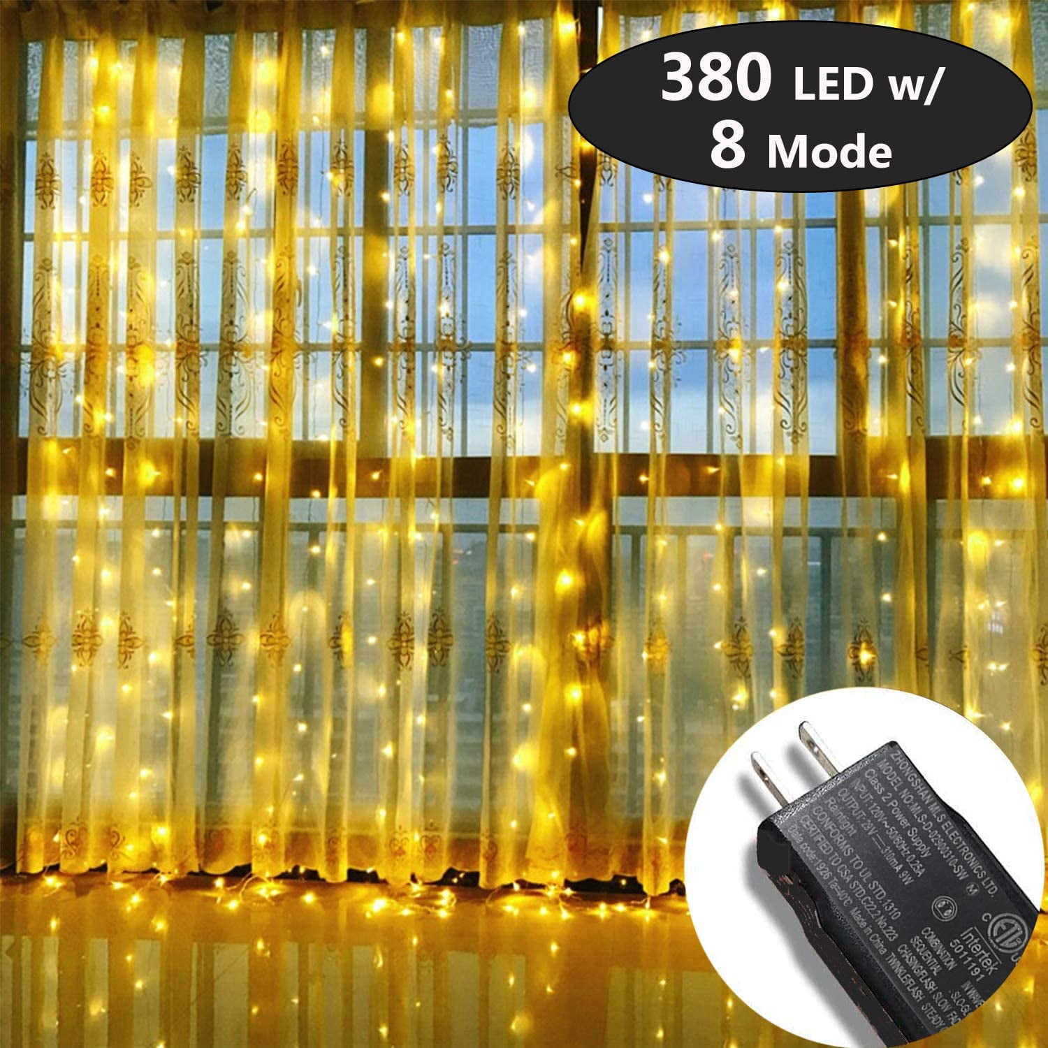 380 LED Window String Lights Waterproof Curtain Light Plug in Fairy