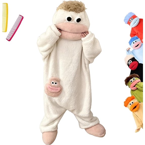 Mouth Monster Onesie for Adults, Funny Snuggly Pajamas | Side Slit Cuffs, Adult Loungewear with Shoes and Combs for Party or Home
