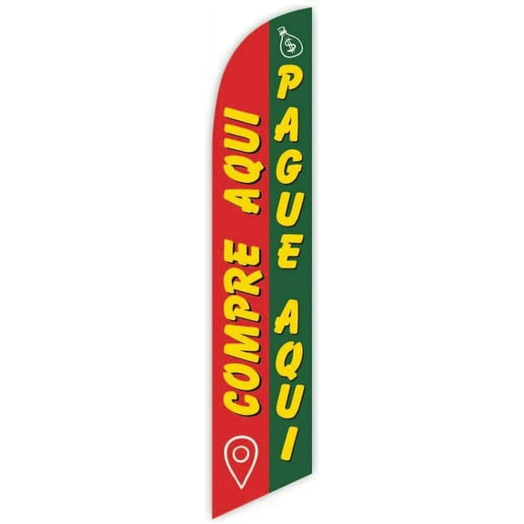 Cobb Promo Compre Aqui Pague Aqui Red/Green Advertising Feather Flag 12ft - Replacement Flag Only Without Poleset