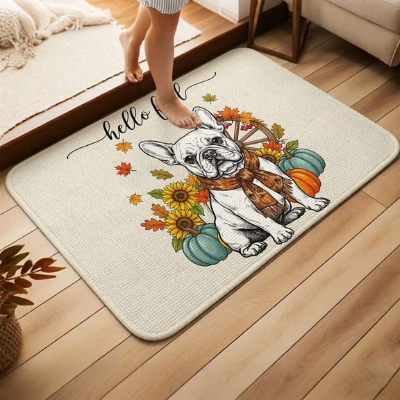 Front Door Mat Indoor Outdoor,Thanksgiving Heavy Duty Absorbent Doormat,Fall Dog Pumpkin Sunflowers Maple Leaves Non-Slip Welcome Entrance Rug for Home Entryway,High Traffic Floor Mat 15.7''x23.6''