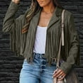 thumbnail image 2 of HAPIMO Savings Women's Cropped Fringe Jacket Faux Suede Leather Long Sleeve Lapel Collar Motorcycle Jackets Open Front Tassel Outwear Army Green S, 2 of 9