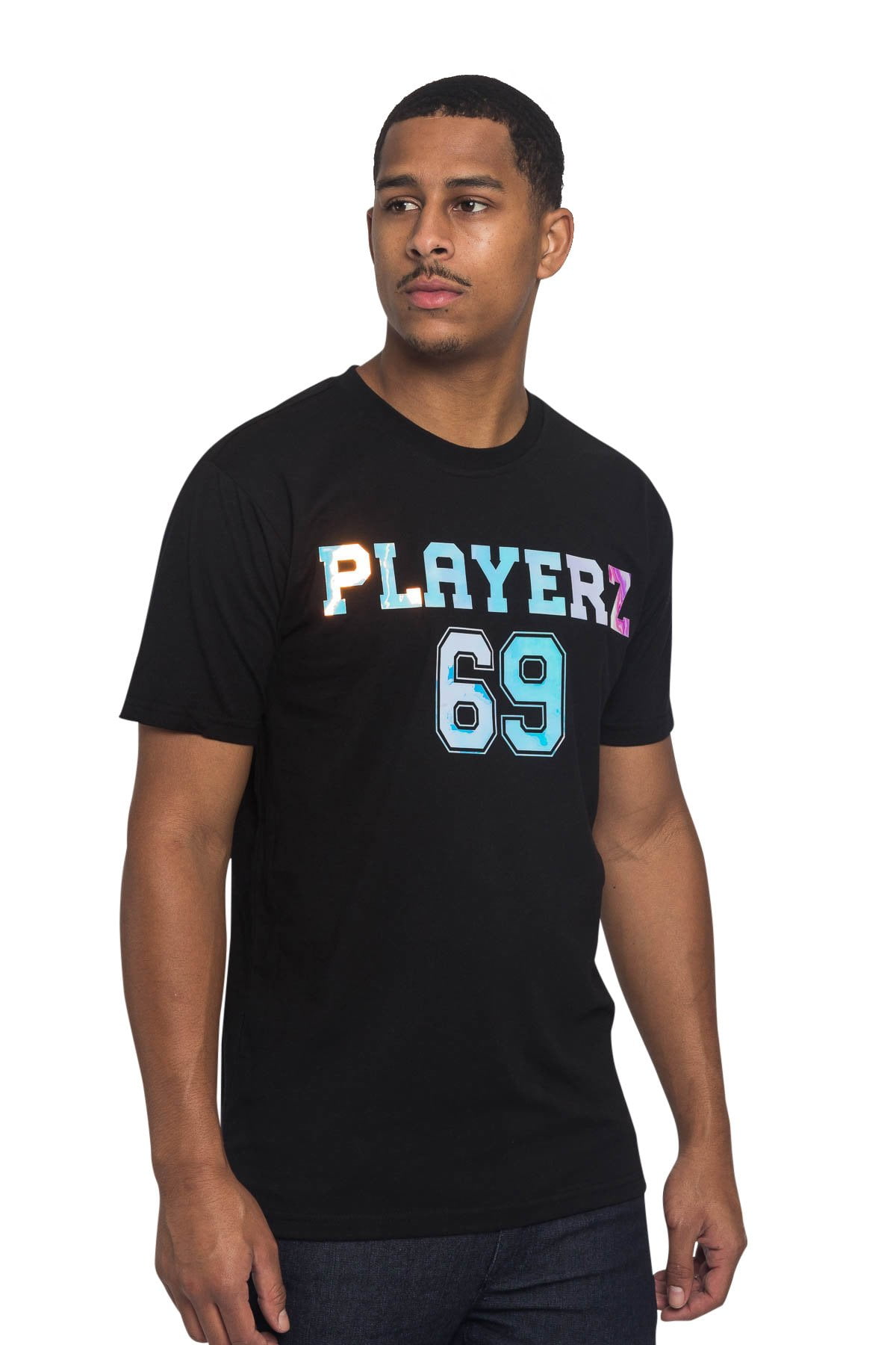 Victorious Men's Iridescent Foil Playerz 69 Hip Hop Graphic T