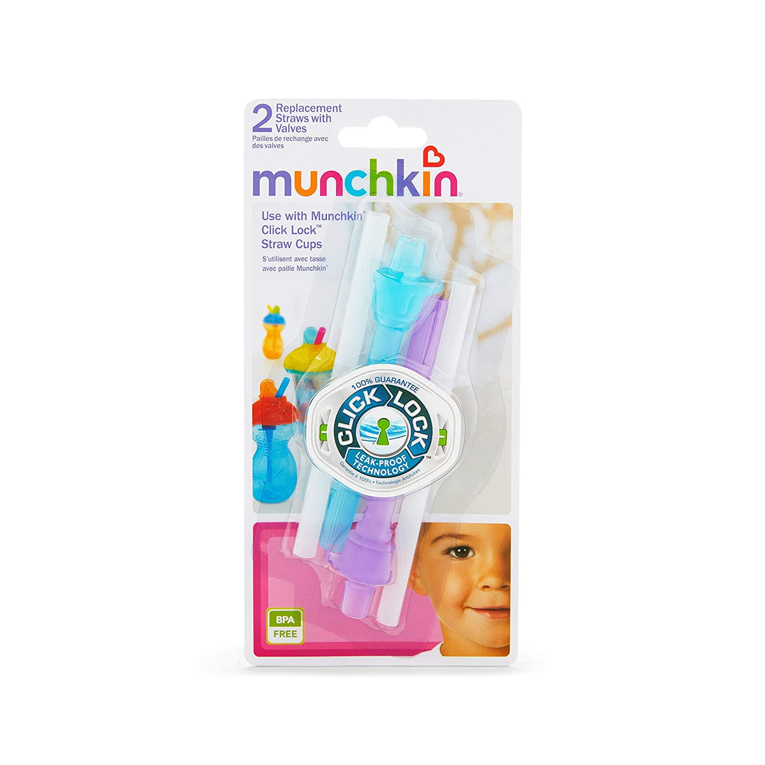Munchkin Click Lock Replacement Straws, Blue/Purple, 4Count