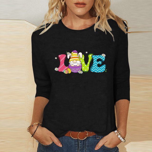 Xihbxyly Hauts Décontractés pour Femmes T-shirt Imprimé Col Rond de Pâques Manches 3/4 Col Rond Chandail Tendance à Petit Prix