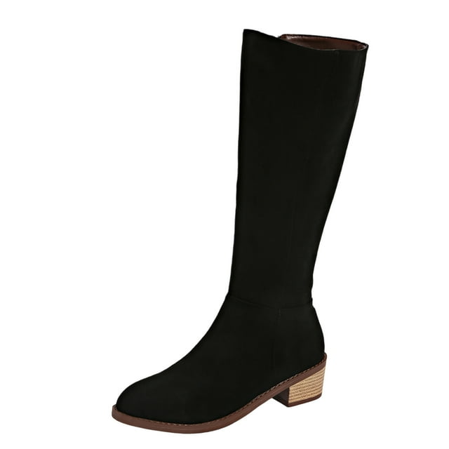 Kyusrd Bottes Mi-Mollet pour Femmes, Décontractées, Polyvalentes, Cool, Accrocheuses, Talon Épais, Bout Rond Long, Style Automne et Hiver, Confortables, Rehaussantes, en Cuir