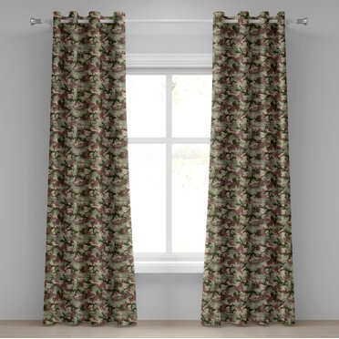 Ambesonne Camo Grommet Curtain, Pattern in Forest Colors, 50" x 84", Dark Green Army Green