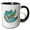 Black/White, variant on 3drose, Happy Blue Bird - Cute Arty Colorful Singing Bird Song Sweet Artistic Multicolored Wings Cartoon Art, 15oz Two-tone Blue Mug