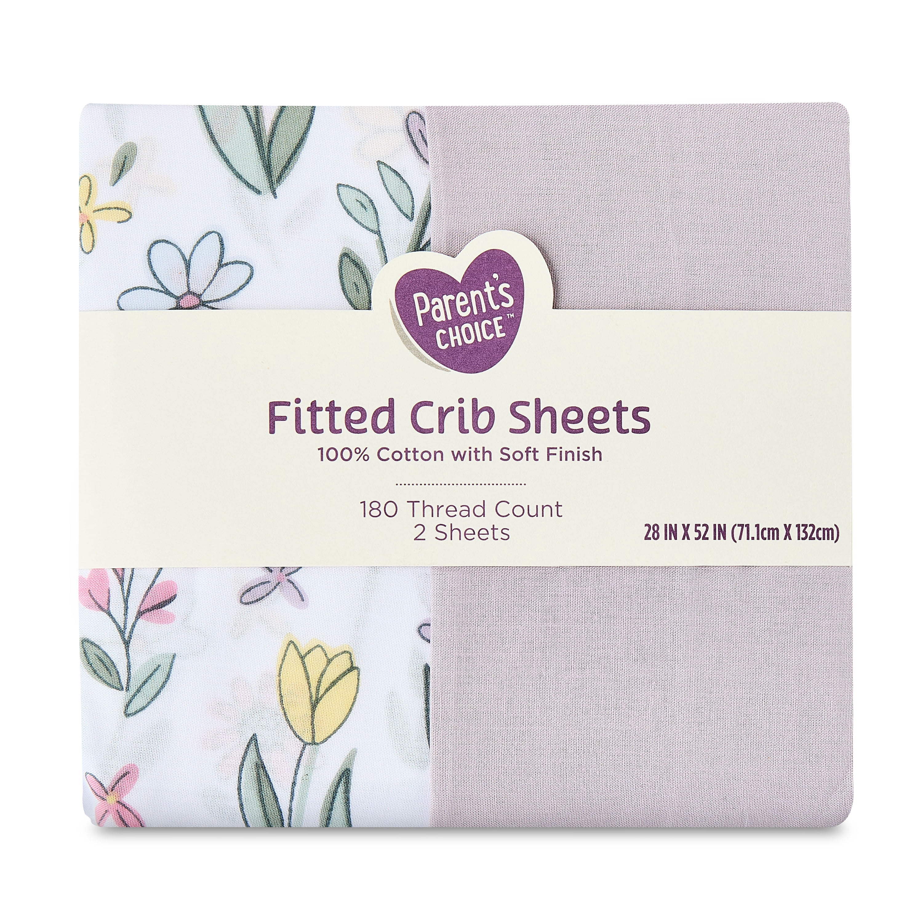 Parent's Choice 2-Pack Cotton Percale Fitted Crib Sheets, Floral Pink, Fits Standard Crib/Toddler Mattresses