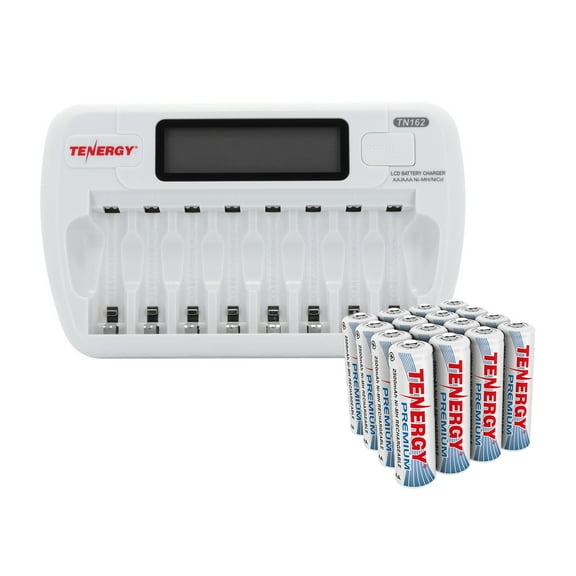 Tenergy TN162 8-Bay Charger And 16 Pack Premium AA NiMH Rechargeable Batteries