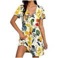 thumbnail image 3 of Horkkom Mini Dresses for Women V Neck Short Sleeve Pleated Dress Summer Casual A Line Sundresses S, 3 of 8
