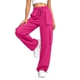 thumbnail image 4 of Womens High Waisted Cargo Pants Loose Fit Straight Leg Y2K Parachute Pants with Pockets for Hiking Streetwear Summer Fall,Hot Pink,M, 4 of 8