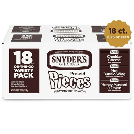 Snyder's of Hanover Pretzel Pieces, Variety Pack of Pretzels Individual Packs, 2.25 oz, 18 Ct