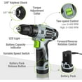 thumbnail image 4 of WORKPRO 12V Cordless Drill Driver Kit, Power Tool Kit for Home, 61-Piece Hand Tool Set, 14-inch Storage Bag, 1.5Ah Lithium-ion Battery & Charger included, 4 of 8
