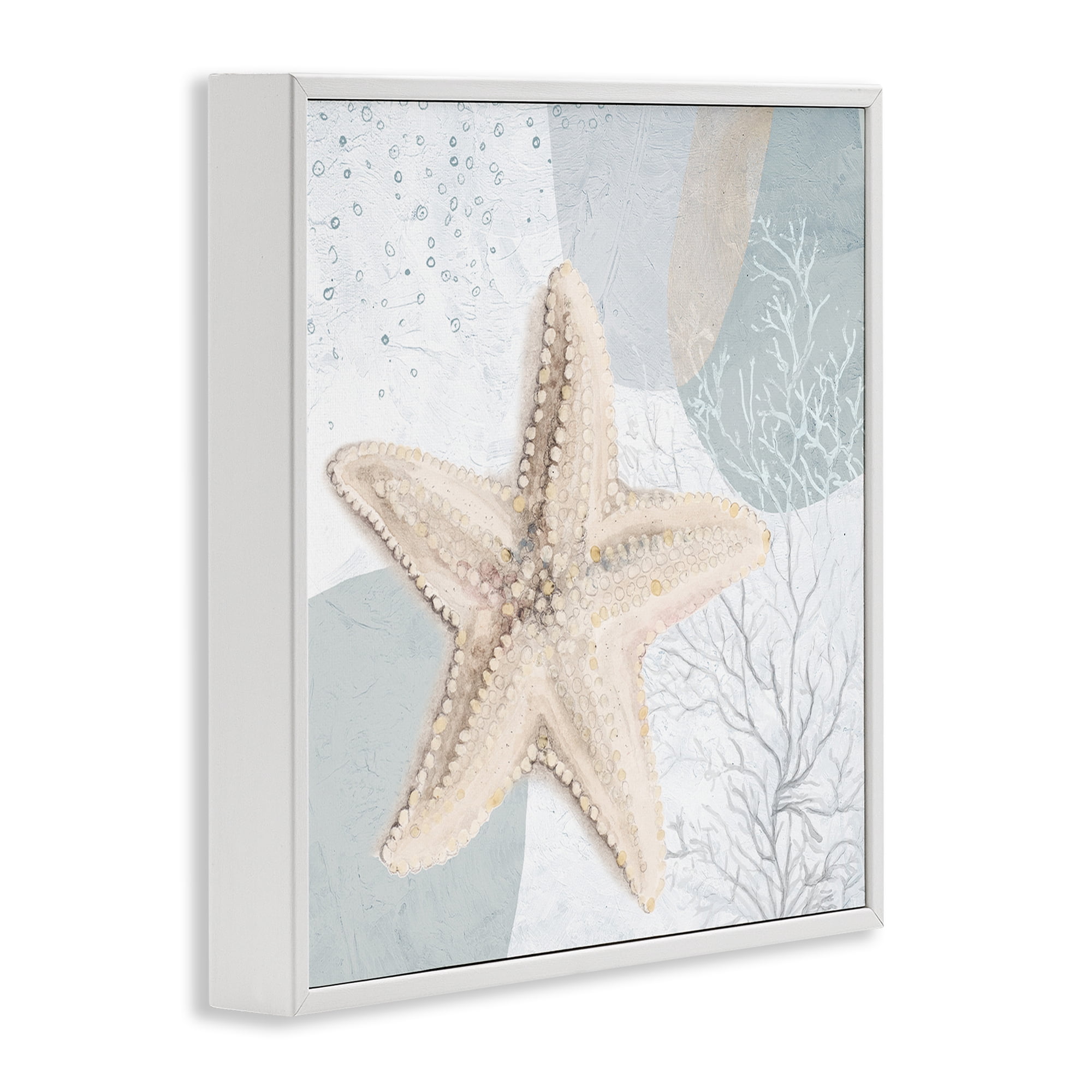 Stupell Industries Starfish over Circle Pattern Coastal Painting White Framed Art Print Wall Art, 17 x 17