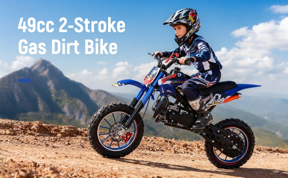 Dapmiu Mini Dirt Bike for Teens - 49CC 2-Stroke Engine 40KM/H Max Speed, 1.8L Fuel Tank & High Carbon Steel Frame Blue