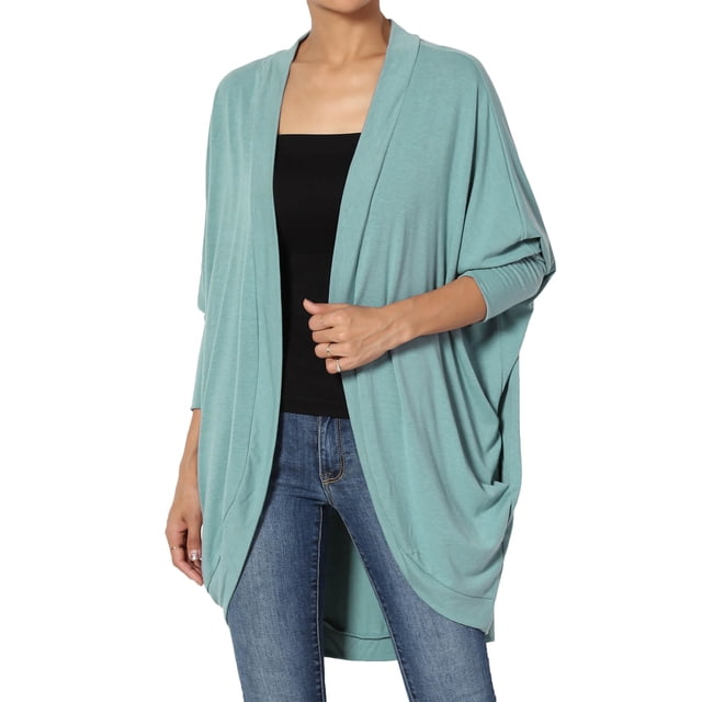 TheMogan Women's PLUS Draped Jersey Knit 3/4 Sleeve Oversized Open Front Cardigan
