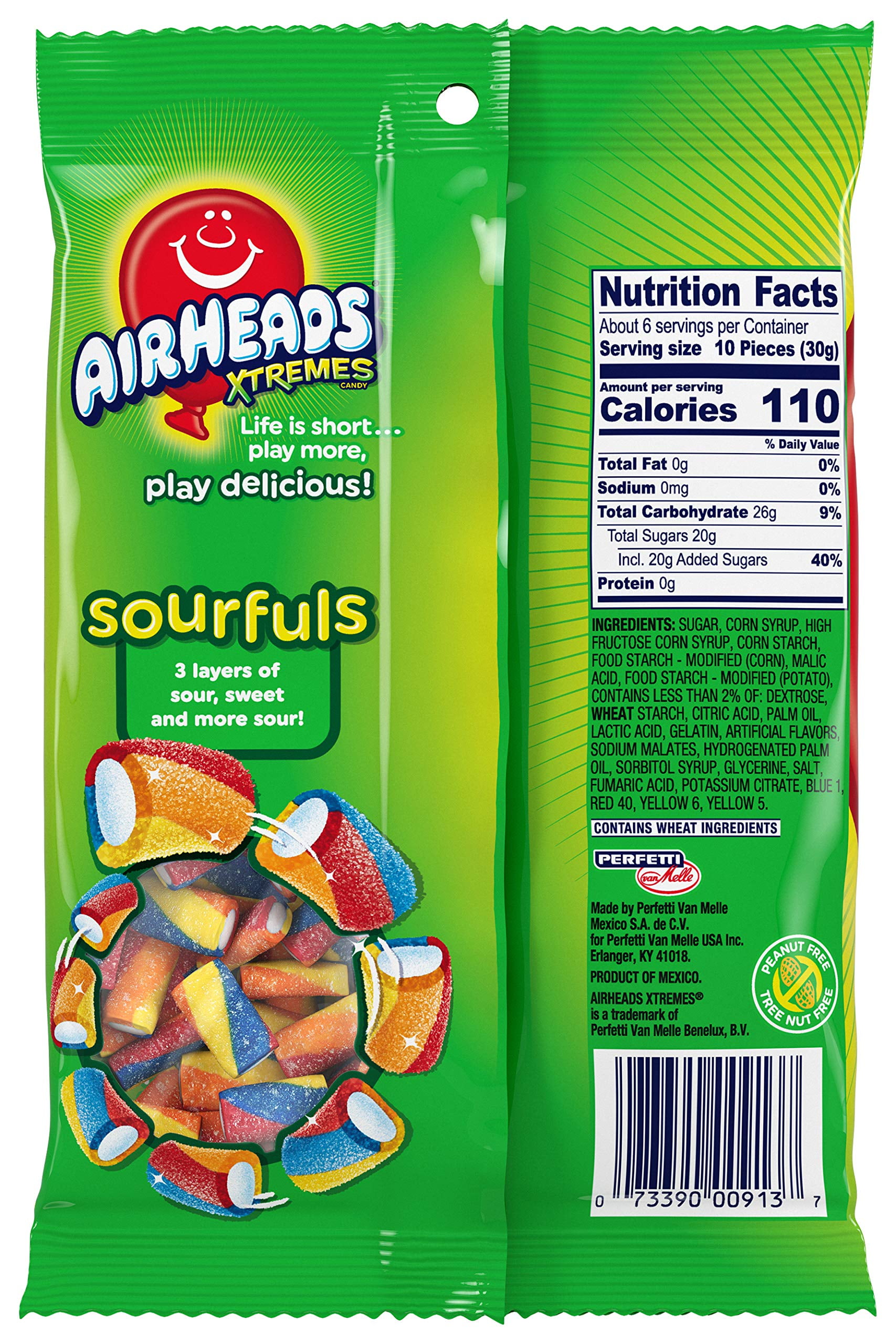 Airheads Candy, Xtremes Sourfuls AKF18 Bag, Rainbow Berry, Non Melting, Bulk Party Bag, 6 oz (Pack of 12)