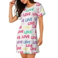 thumbnail image 2 of Picia gray stripes and hearts Pattern Women’s Nightdress – Casual Short-sleeved Loose-Fit Sleepwear, Soft Cotton Short-Sleeve Sleep Shirt for Relaxation & Comfort, 2 of 6