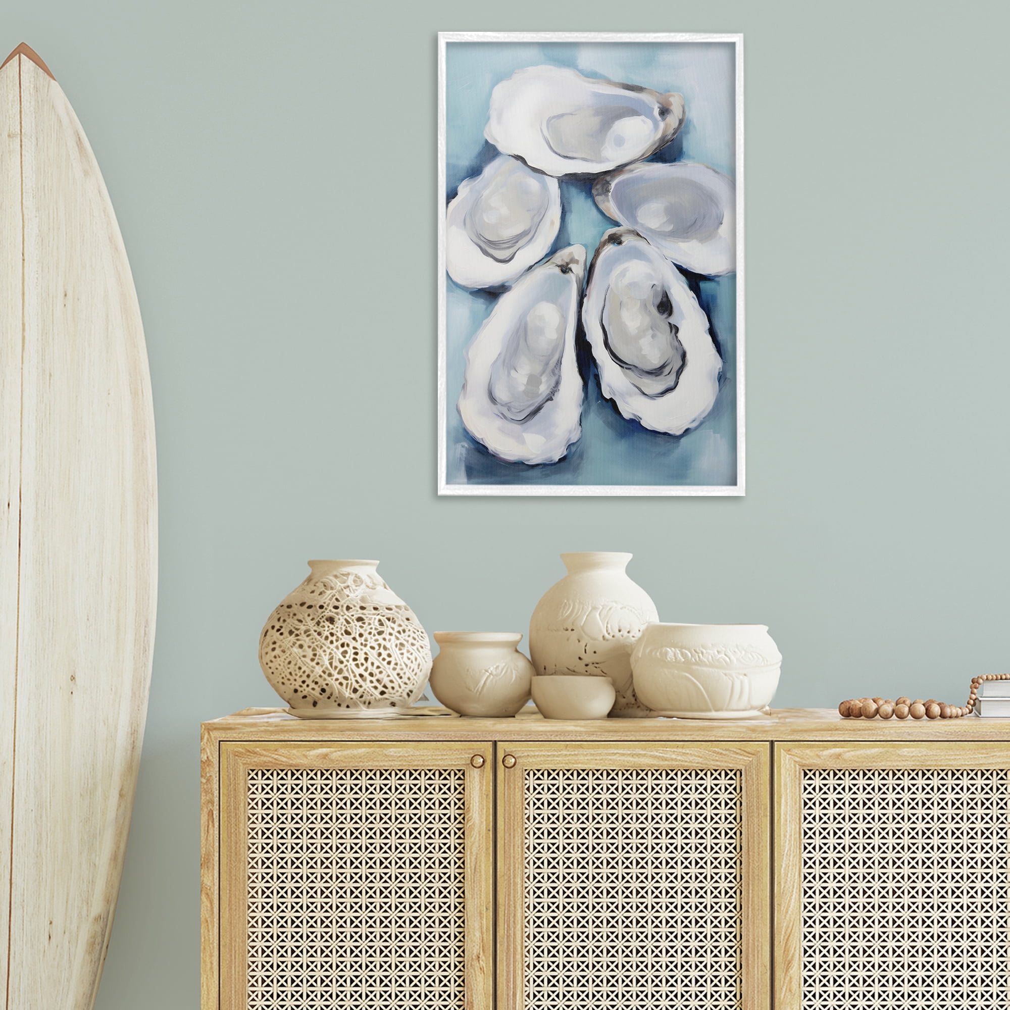 Stupell Industries Five Oyster Shells Animals & Insects Painting White Framed Art Print Wall Art, 20 x 30