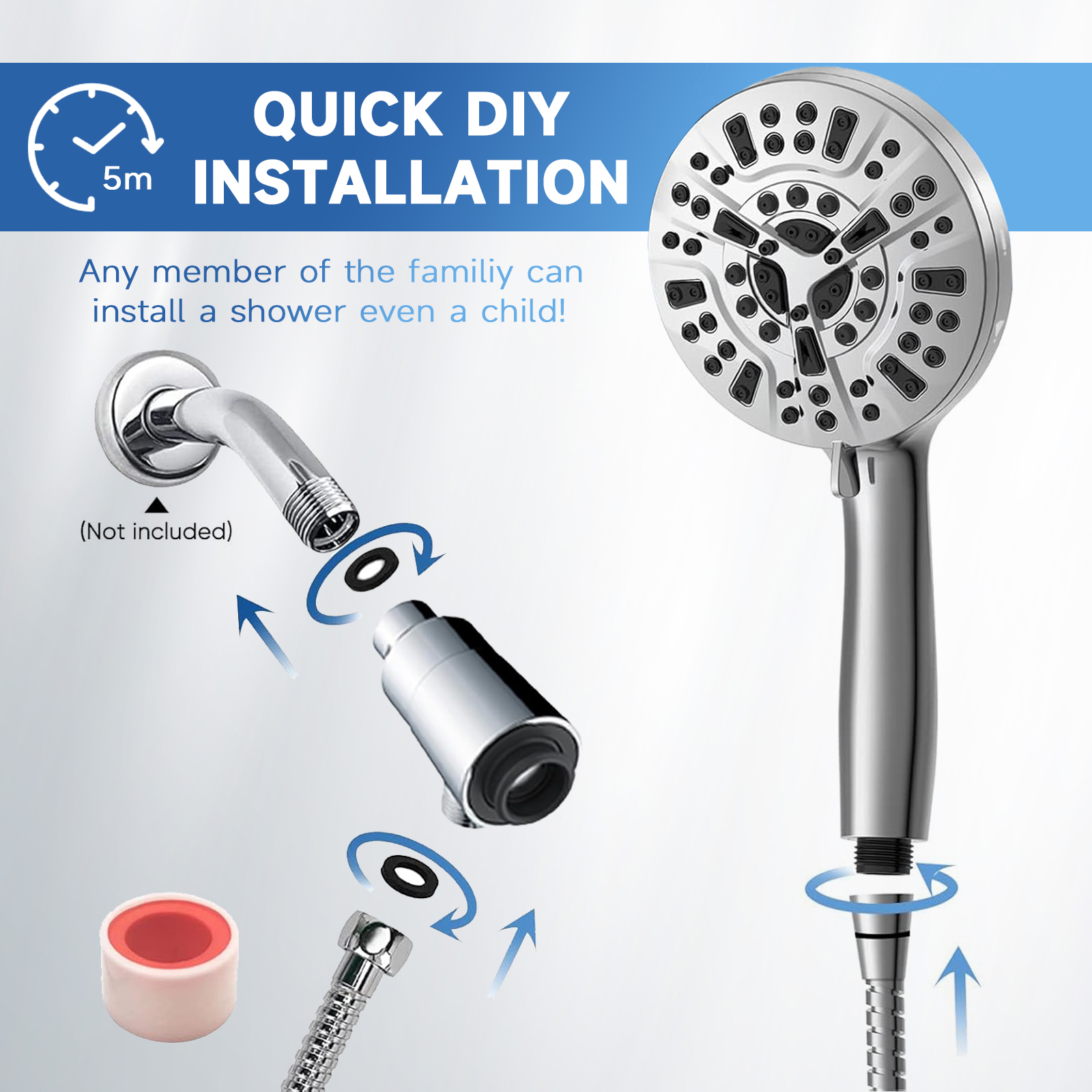 Aonhom Filtered Shower Head Combo, 10 Spray Modes, Chrome photo 7