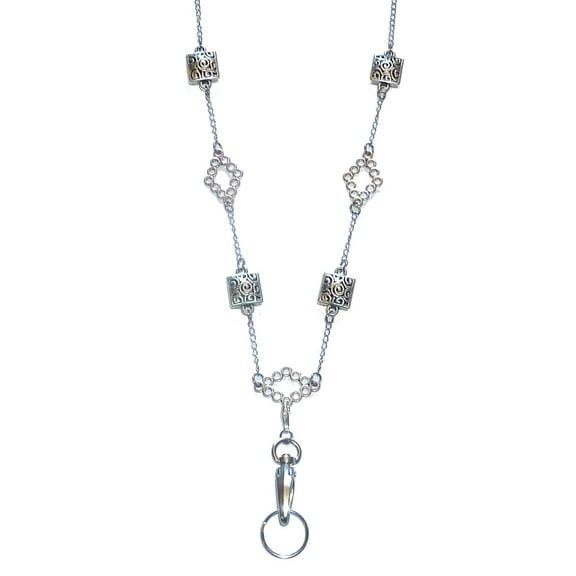 Hidden Hollow Beads Angle Shapes Women's Chain Fashion Lanyard Necklace, Jewelry ID Badge and Key Holder, 34 in.