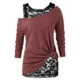 thumbnail image 2 of Pincandy Women's Lace Gothic Tops 2 in 1 Long Sleeve One Shoulder Tops for Women Knit Twist Top Crewneck Sweater, 2 of 5