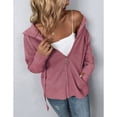thumbnail image 2 of Chaqueta con capucha de manga larga para mujer Carmine Rose con cremallera, bolsillos con cordón y diseño de color puro, talla L, 2 of 6