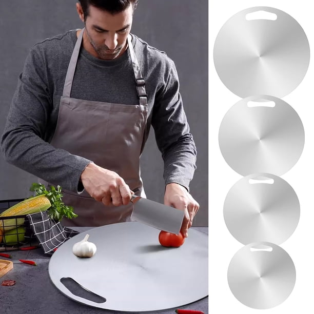 Tabla circular de acero inoxidable 25x25cm - Tabla descongelante con agujero colgante, tabla de preparación de cocina de doble cara, acero inoxidable 304