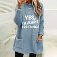 thumbnail image 2 of Women Sherpa Fleece Tunic Top Crew Neck Comfy Thermal Pullover Sweater Pockets Letter Print Long Top for Leggings (S, Blue), 2 of 4