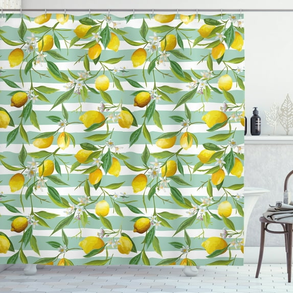 Ambesonne Art Shower Curtain, Blooming Lemon Tree, 69"Wx84"L, Fern Green Seafoam