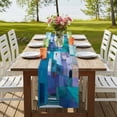 thumbnail image 4 of Table Runners 72 Inches Long Dress Scarves, Abstract Blue Farmhouse Kitchen/Dining Table Runner, Coffee Tablerunners, Painting Buildings Geometric Color Block 16x72 Inch, 4 of 9