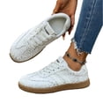 thumbnail image 6 of QWKLEAJ Women’s Retro Leopard Print Casual Shoes, Metallic Denim Two Stripe Lace Up Gum Platform Trainers for Daily Street Walking Fashion Footwear Silver 5.5, 6 of 6
