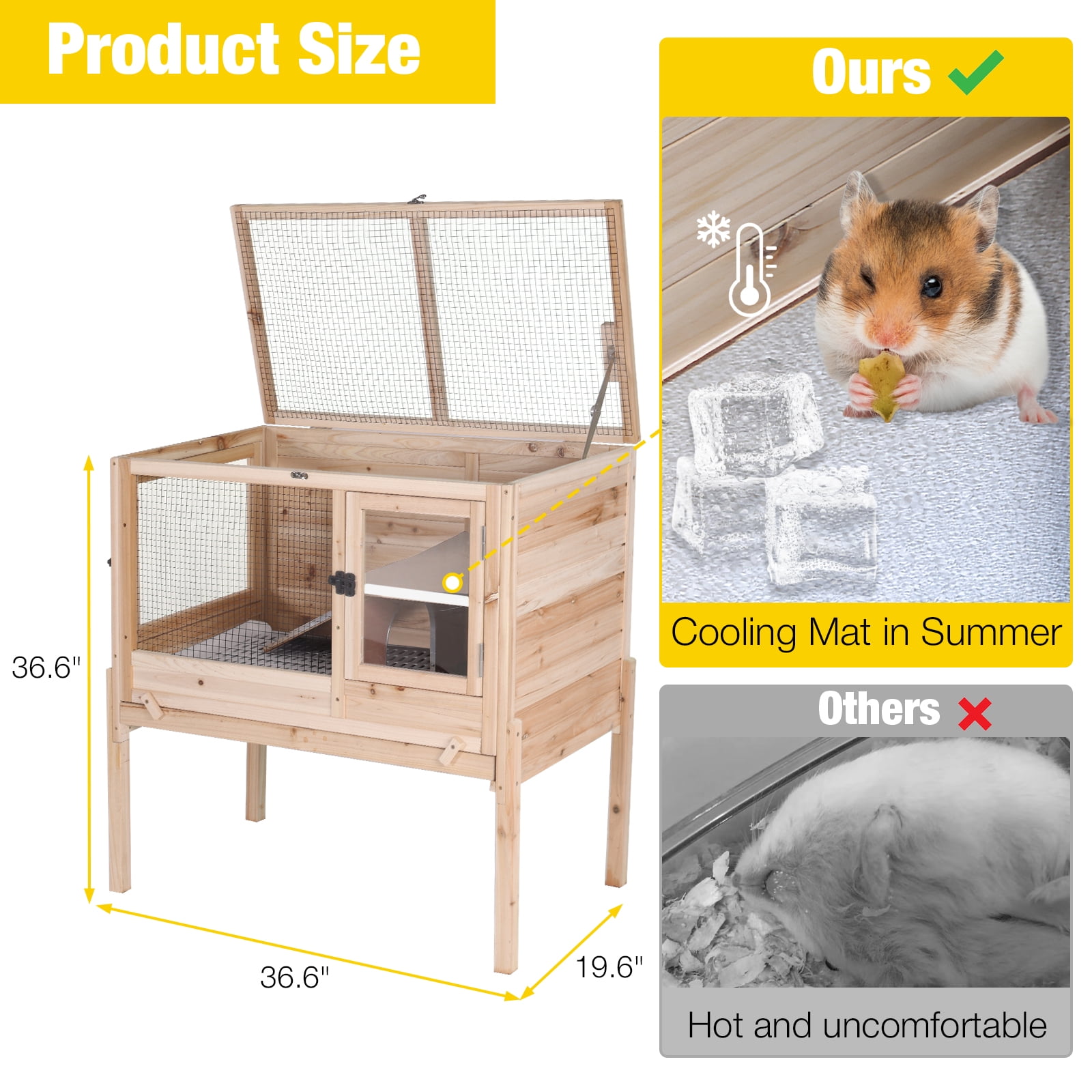 Aivituvin Wooden Guinea Pig Cages Indoor with Removable Stand, Anti Chewing Rabbit Hutch with Ramp and Wire Mesh, 2 Story Small Animals House Habitat with Pull Out Tray, Natural