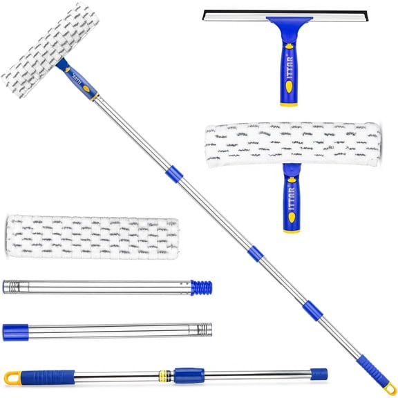 ITTAR 60" Window Squeegee with Long Handle, Glass Cleaning Tool Rubber Squeegee Cleaner Tool