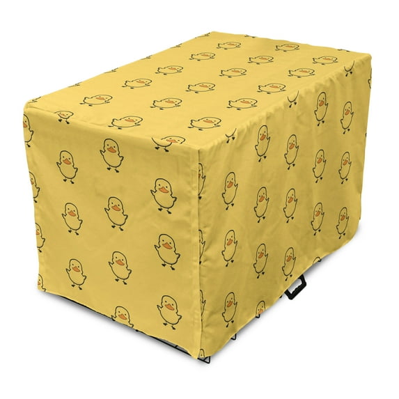 Yellow Bird Dog Crate Cover, Repeating Animal Pattern of Simple Outline Tiny Ducks, Easy to Use Pet Kennel Cover Small Dogs Puppies Kittens, 7 Sizes, Mustard Apricot, by Ambesonne