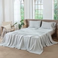 thumbnail image 4 of MooMee Gingham Sheet Set 100% Washed Cotton Linen Like Textured Extra Deep Pocket Breathable Lightweight 4-Piece (Northern Droplet Gray, Queen), 4 of 9