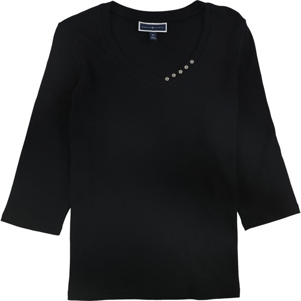 Karen Scott Blusa de jersey con ribete de botones para mujer, negro, 0X