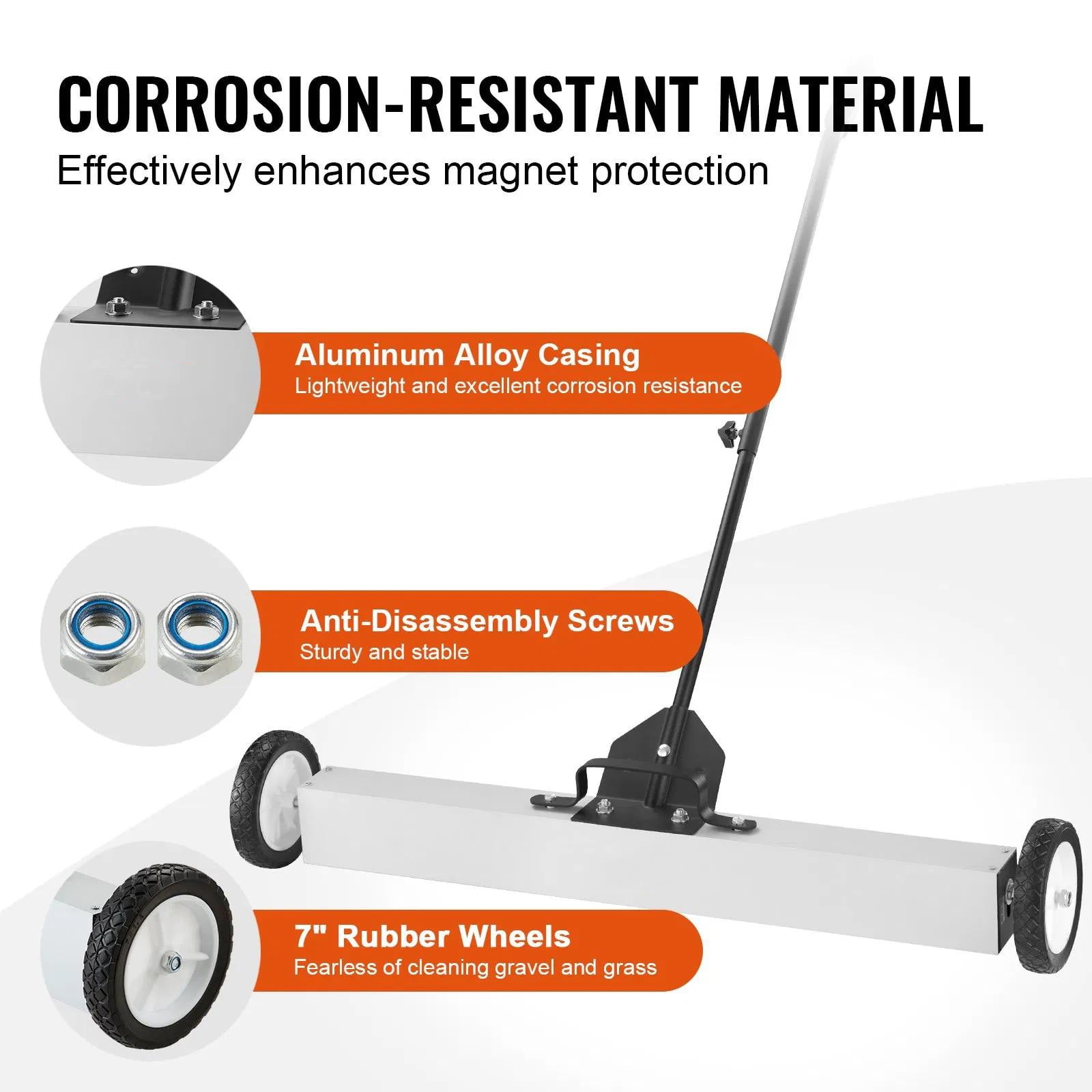 Rolling Sweeper with Wheels,Push-Type Pick Up Sweeper, 24-inch Large Pickup Lawn Sweeper with Telescoping Handle, Easy Cleanup of Workshop Garage Yard