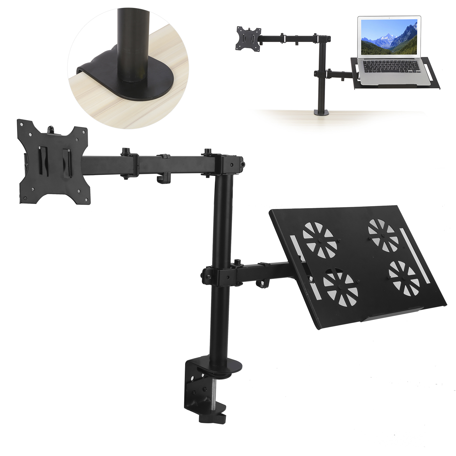 EOTVIA Dual Arm Monitor Laptop Stand Desk Mount Adjustable Tiltable