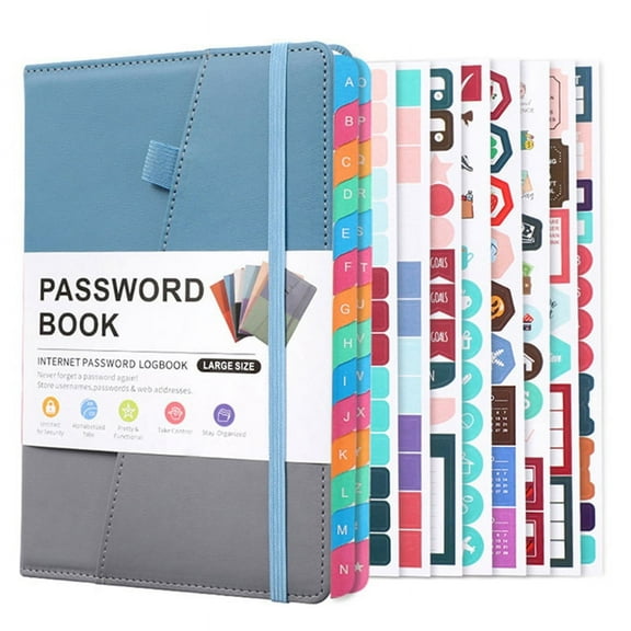 Password Book Journal with Alphabetical Tabs, Blue, 5.9" x 8.4", 115 Pages