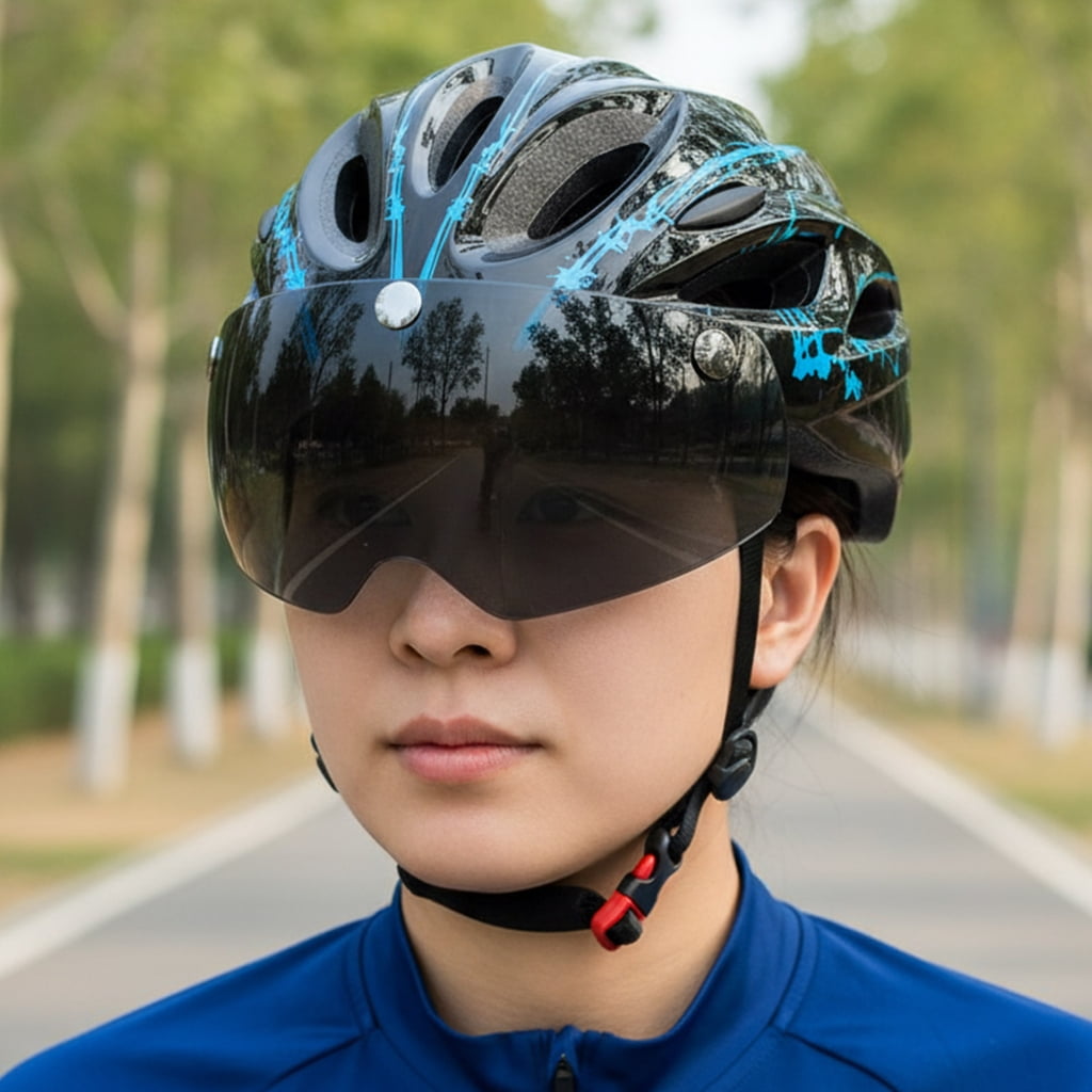 MOMOJIA Bicycles Helmets with LED Light & Goggles Cycling Helmets Comfortable Lining Breathable Cycling Helmets for Outdoor