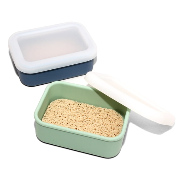 Style-Carry 2 Pack Silicone Travel Soap Holder with Lid, Leakproof Bar Soap Container with Drain Pad, Portable Soap Case for Travel, Sage Green and Navy Blue